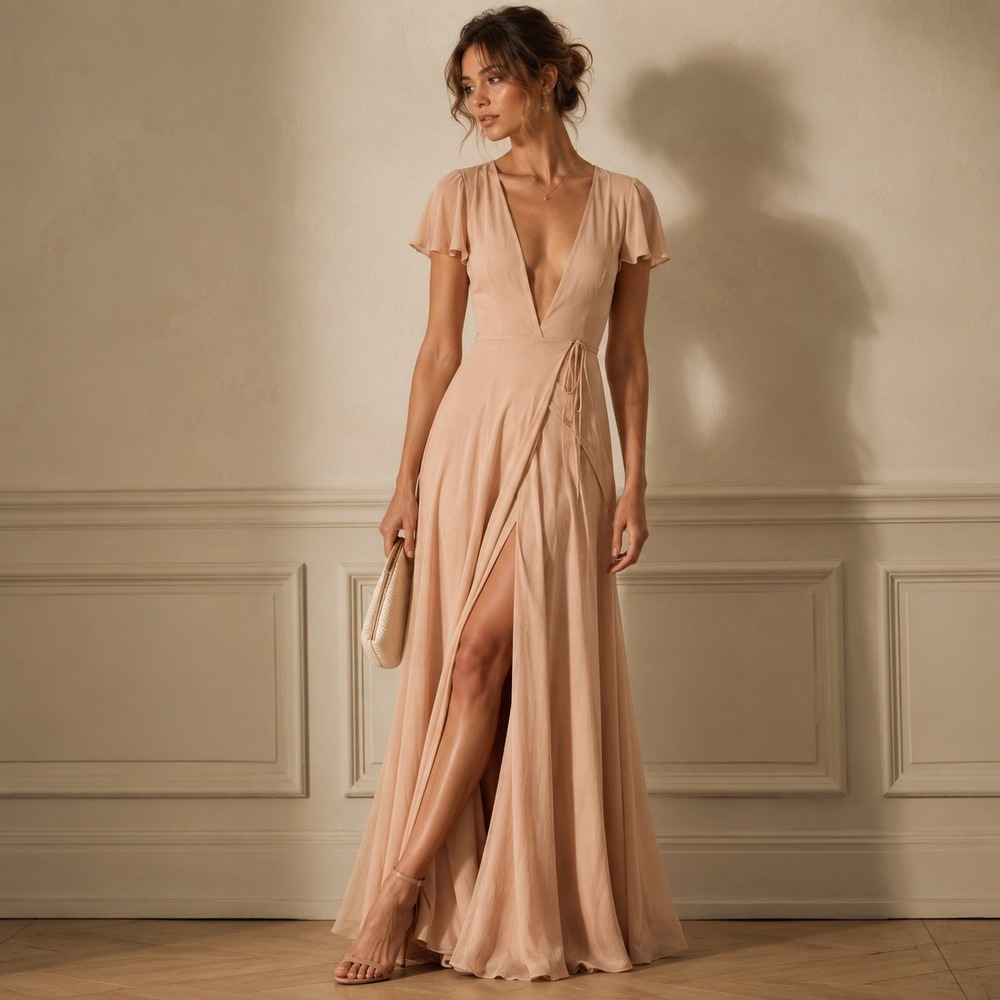 Reformation Plunge Wrap Maxi Dress Sz M High Slit Formal NWOT